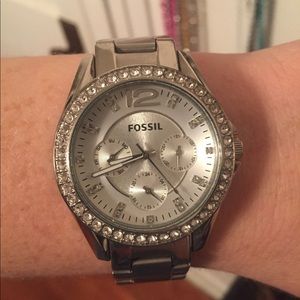 Fossil silver and diamond watch